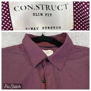 Construct Slim Fit polkadot flip cuff dress Shirt Men L long Sleeve button up